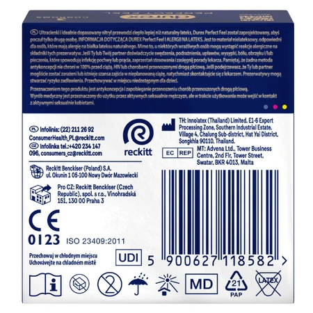 Durex Perfect Feel Premium Non-Latex, non-latex condooms, uniek warm gevoel, 3 stuks
