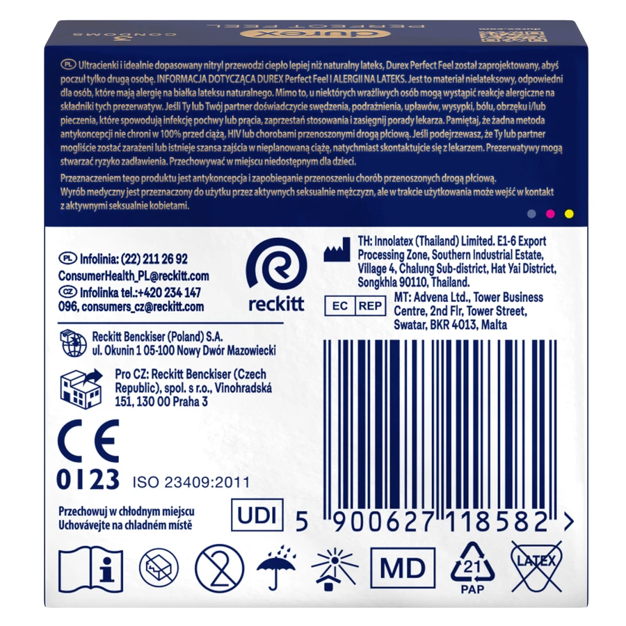 Durex Perfect Feel Premium Non-Latex, non-latex condooms, uniek warm gevoel, 3 stuks