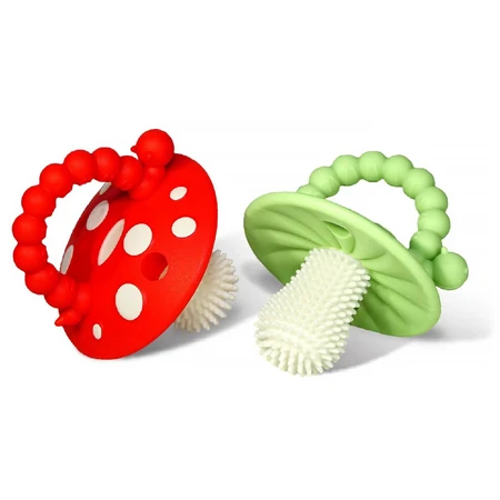 RaZbaby, logopedie bijtring, paddenstoel, rood en groen, vanaf 3 maanden, 2 stuks