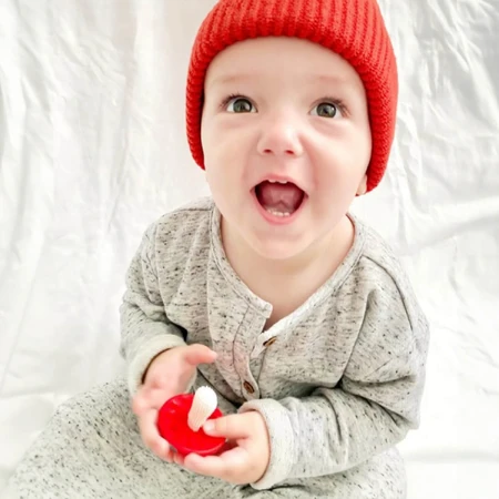RaZbaby, logopedie bijtring, paddenstoel, rood en groen, vanaf 3 maanden, 2 stuks