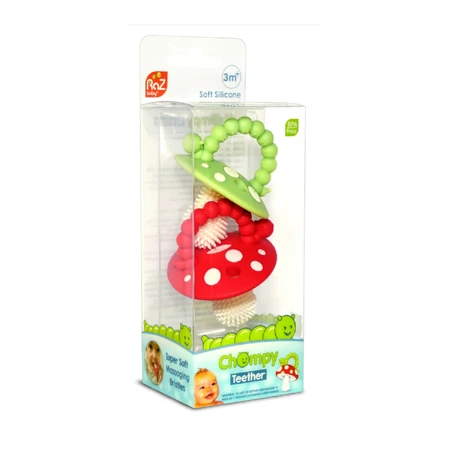 RaZbaby, logopedie bijtring, paddenstoel, rood en groen, vanaf 3 maanden, 2 stuks