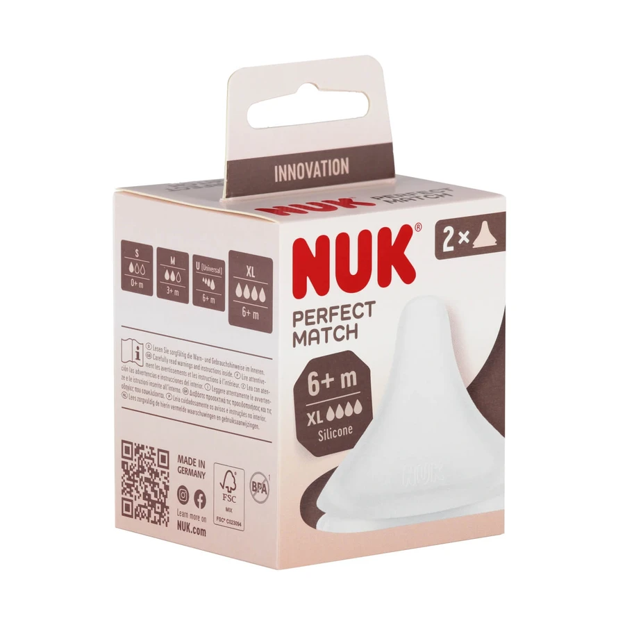NUK Perfect Match, Flaschensauger, Silikon, Größe XL, ab 6 Monaten, 2 Stück