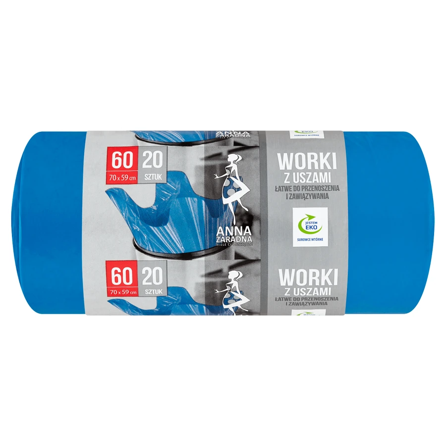 Anna Zaradna, Müllsäcke mit Ohren, blau, 60 l, 20 Stück