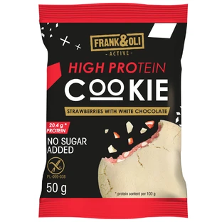 Frank&Oli High Protein, biscuit protéiné mou, fraise et chocolat blanc, 50 g