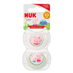NUK Star, fopspeen, 0-6 maanden, siliconen, anatomisch, Peppa Pig, 2 stuks