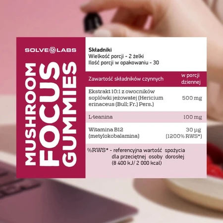 Solve Labs Mushroom Focus Gummies, Geleebonbons, 60 Stück