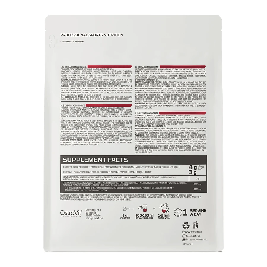 OstroVit Kreatin-Monohydrat, Kirschgeschmack, 300 g