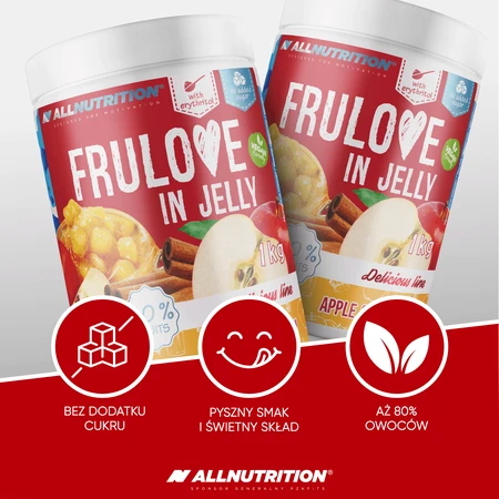 Allnutrition Frulove In Jelly Apple & Cinammon, pommes à la cannelle en gelée, sans sucre ajouté, 1 kg