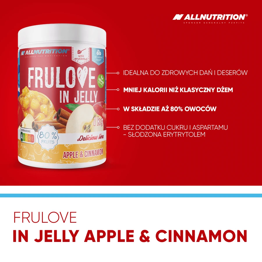 Allnutrition Frulove In Jelly Apple & Cinammon, pommes à la cannelle en gelée, sans sucre ajouté, 1 kg