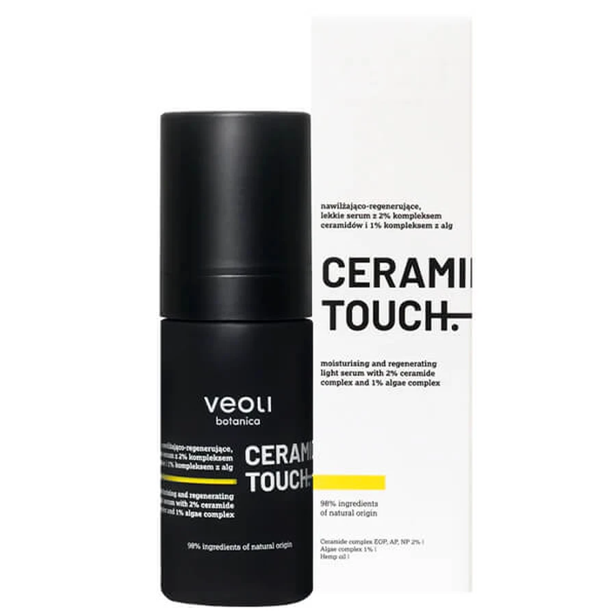 Veoli Botanica Ceramide Touch, suero ligero hidratante y regenerador con 2% de complejo de ceramidas y 1% de complejo de algas, 30 ml