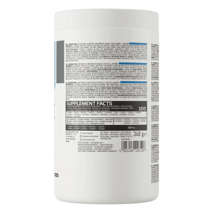 OstroVit Arginine 3000, arginina, 300 cápsulas