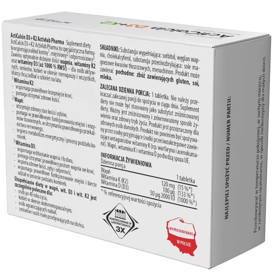 Activlab Pharma ActiCalcin D3+K2, 60 comprimés