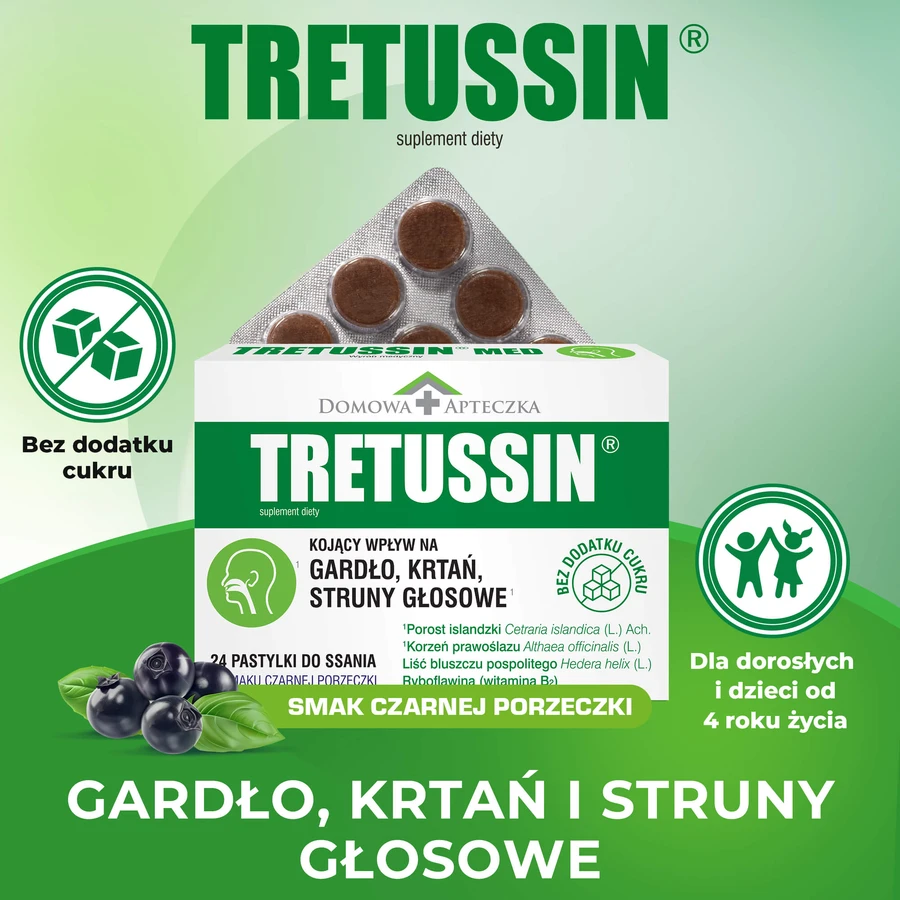 Tretussin, zwarte bessensmaak, 24 zuigtabletten