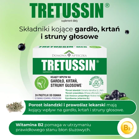Tretussin, zwarte bessensmaak, 24 zuigtabletten