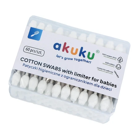 AKUKU, oorstokjes met stop voor baby's en kinderen, 60 stuks