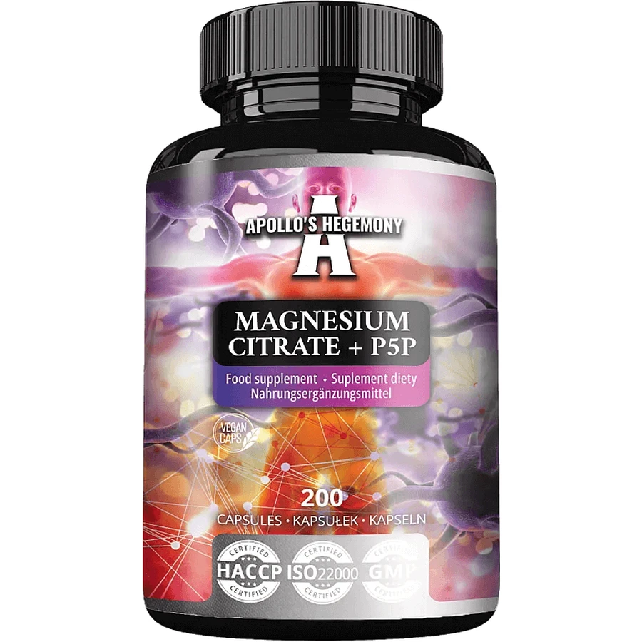 Apollo's Hegemony Citrato de magnesio + P5P, 200 cápsulas