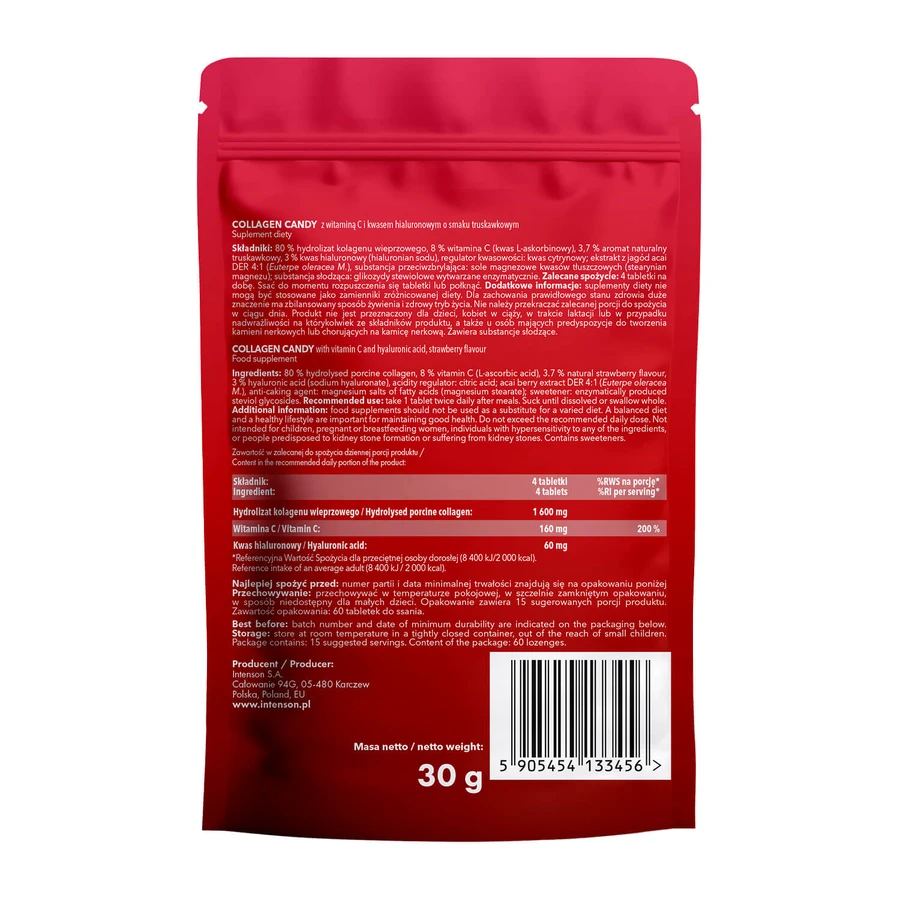 Intenson Collagen Candy, strawberry flavor, 60 lozenges