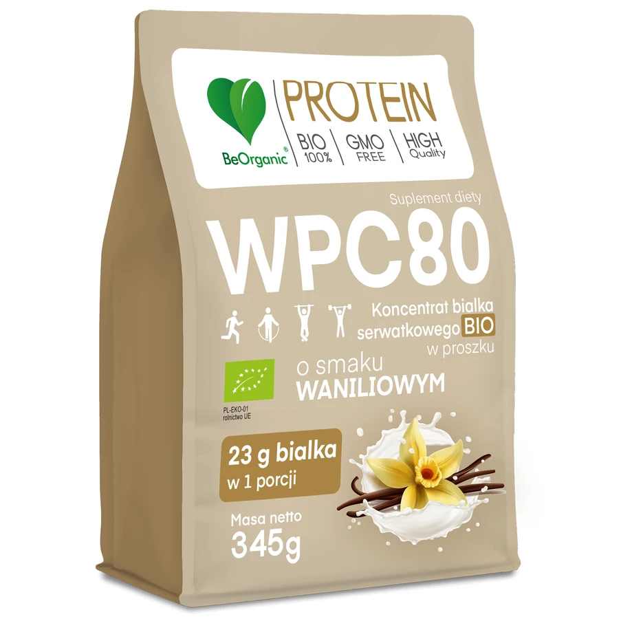 BeOrganic WPC 80, Bio whey protein concentrate, vanilla flavor, 345 g