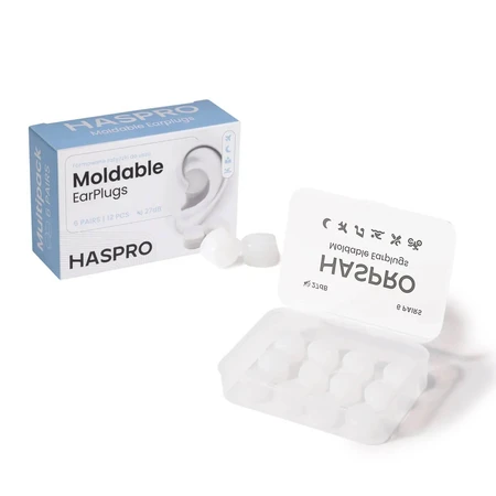 Haspro, molded earplugs, white, 12 pieces