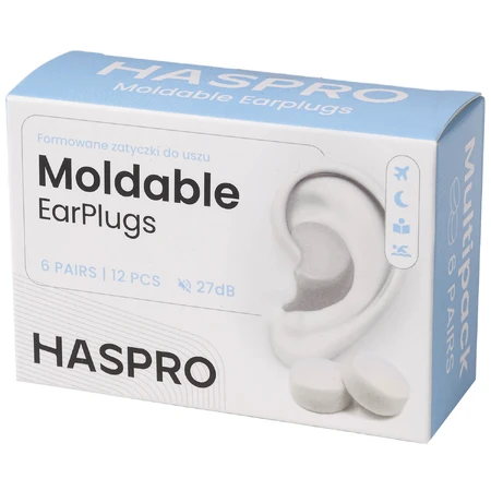 Haspro, molded earplugs, white, 12 pieces