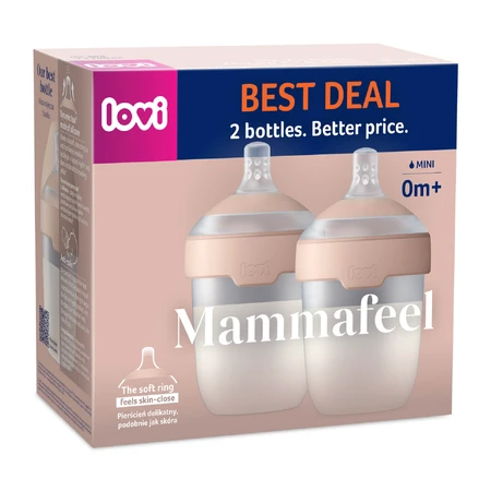 Lovi Mammafeel set, biberón, con mini tetina, desde el nacimiento, 2 x 150 ml