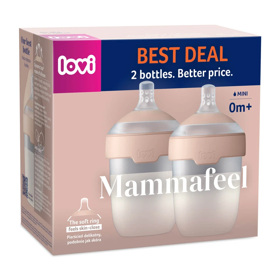 Lovi Mammafeel set, biberón, con mini tetina, desde el nacimiento, 2 x 150 ml