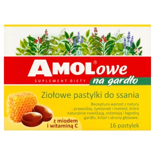 AMOL keel, kruidenpastilles met honing en vitamine C, 16 zuigtabletten
