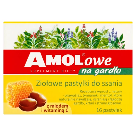 AMOL keel, kruidenpastilles met honing en vitamine C, 16 zuigtabletten