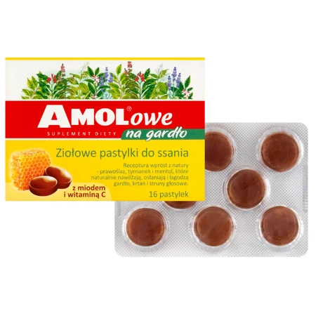 AMOL keel, kruidenpastilles met honing en vitamine C, 16 zuigtabletten