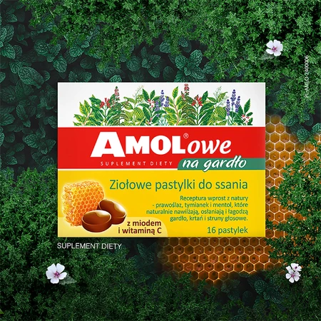 AMOL keel, kruidenpastilles met honing en vitamine C, 16 zuigtabletten