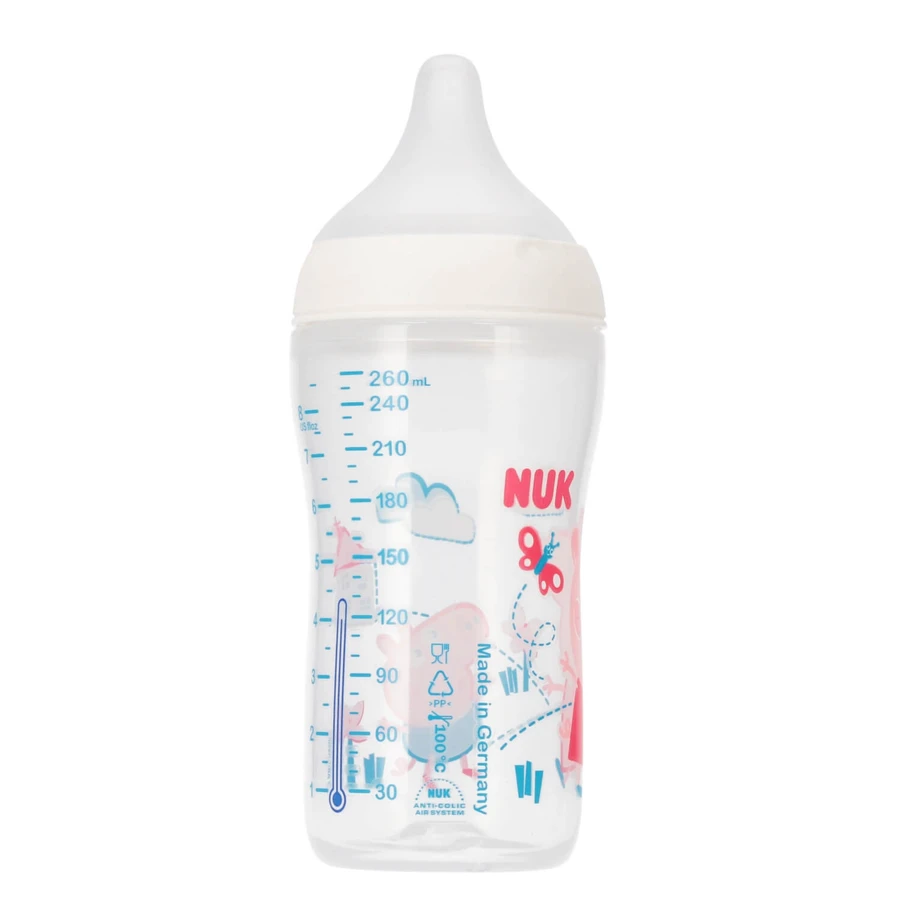 NUK Perfect Match, antikoliekfles met siliconenspeen, maat M, Peppa Pig, vanaf 3 maanden, 260 ml