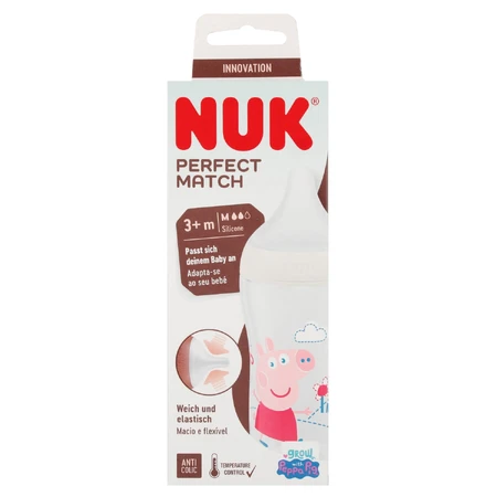 NUK Perfect Match, antikoliekfles met siliconenspeen, maat M, Peppa Pig, vanaf 3 maanden, 260 ml