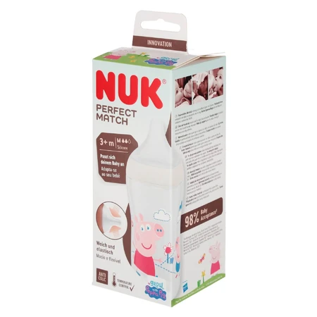 NUK Perfect Match, antikoliekfles met siliconenspeen, maat M, Peppa Pig, vanaf 3 maanden, 260 ml