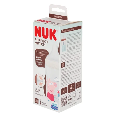 NUK Perfect Match, antikoliekfles met siliconenspeen, maat M, Peppa Pig, vanaf 3 maanden, 260 ml