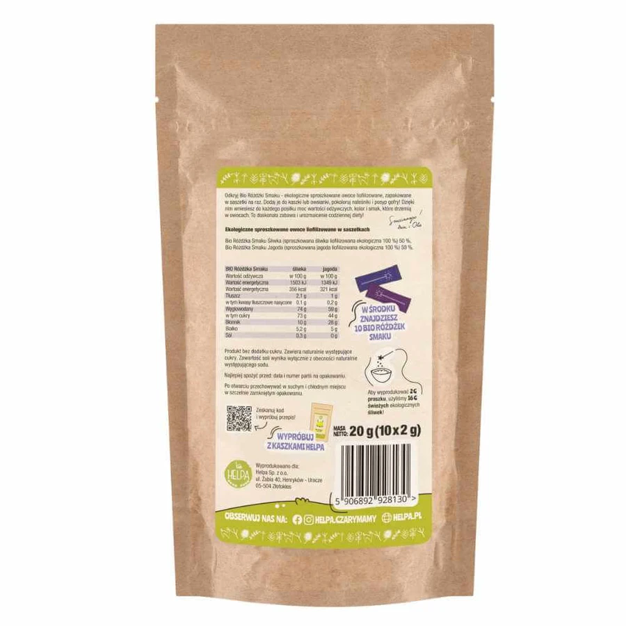 Helpa Bio Smaakstokjes, pruim, bosbes, 20 g