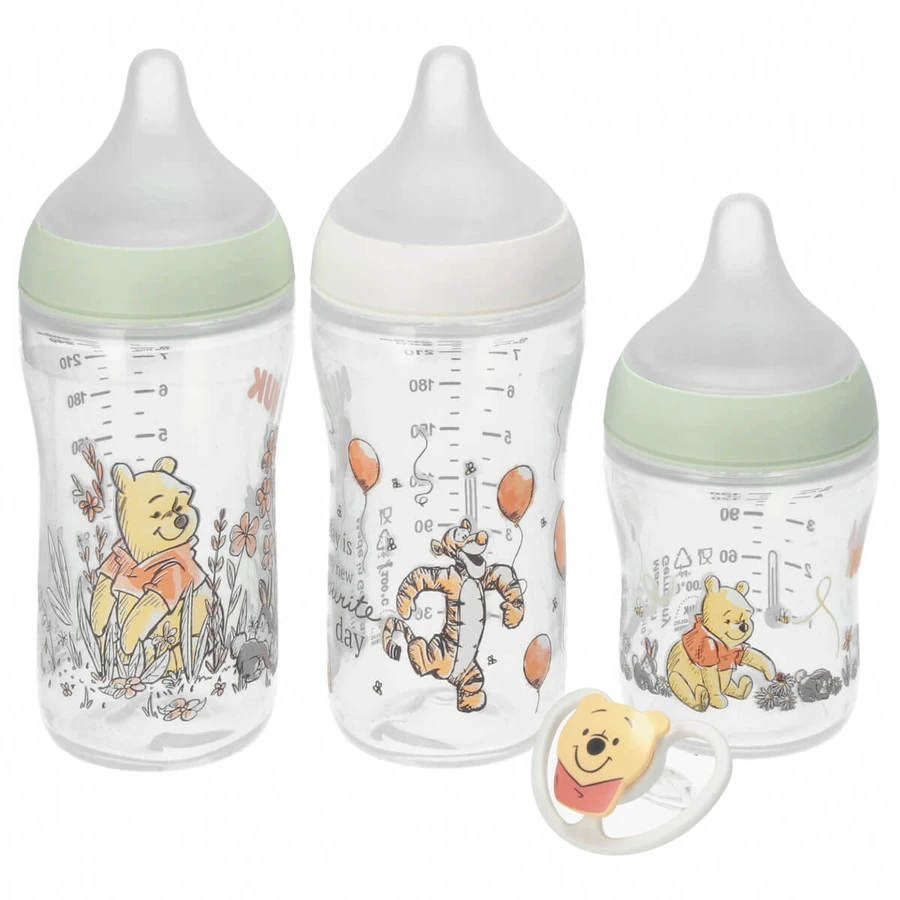 NUK Perfect Match Starterset, 3 Anti-Colic-Flaschen + Schnuller, Winnie the Pooh, 0-6 Monate