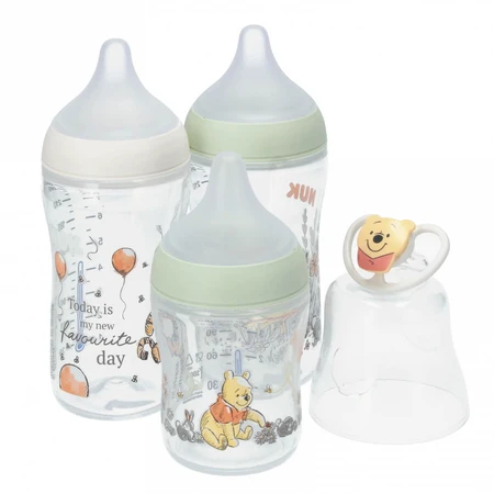 NUK Perfect Match Starterset, 3 Anti-Colic-Flaschen + Schnuller, Winnie the Pooh, 0-6 Monate