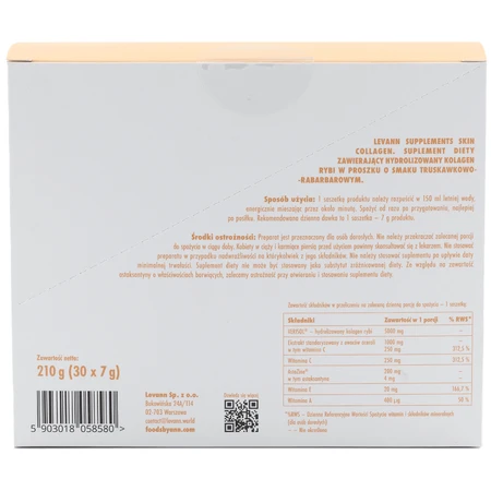 Levann "jA" Colágeno Cutáneo, fresa y ruibarbo, 7 g x 30 sobres