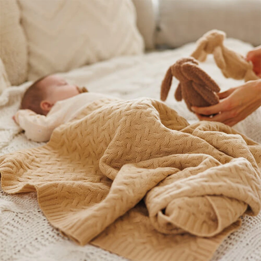 BabyOno, Decke aus Merinowolle, dunkelbeige, 75 cm x 100 cm, 1 Stück