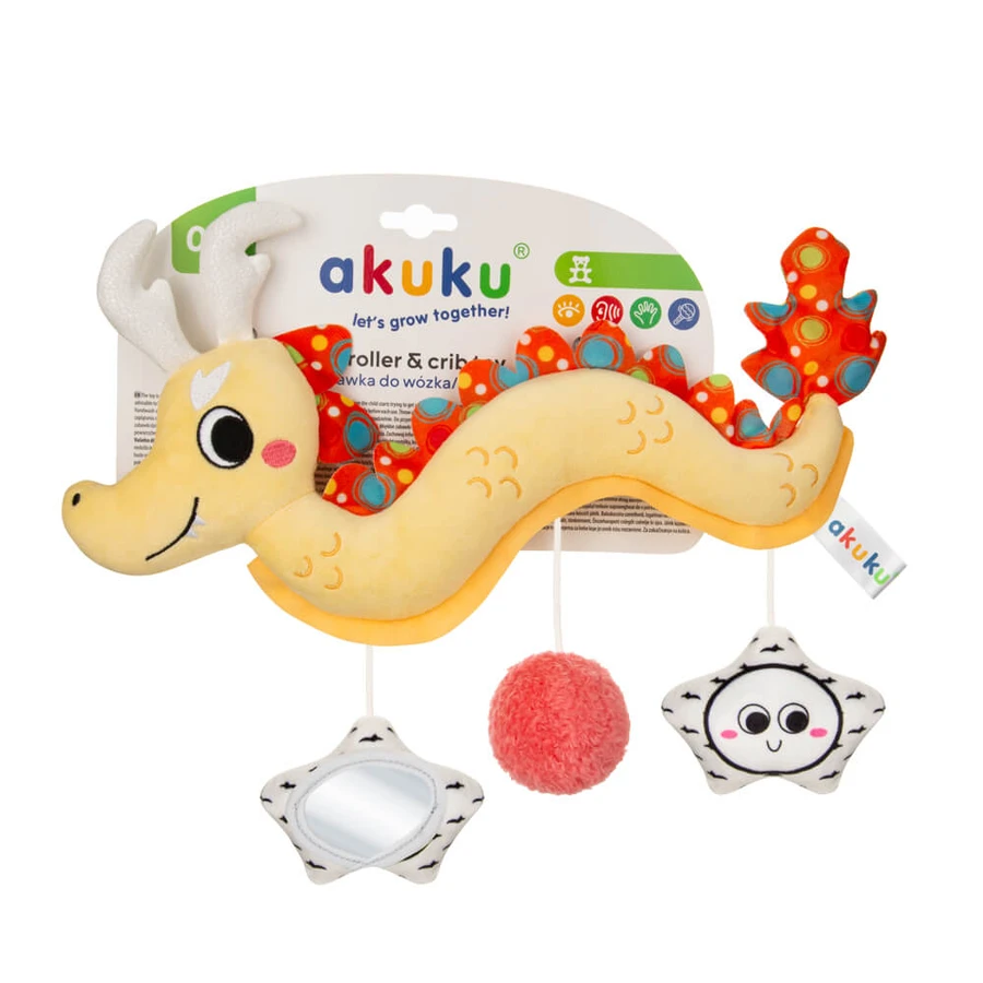 Vakuum, Plüsch-Kinderbettaufhänger mit Spiegel und Rassel, chinesischer Drache, 1 Stück