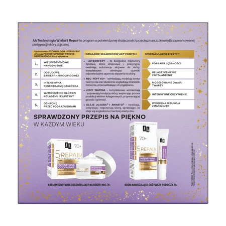 AA Age Technology 5 Repair 70+ Set, intensiv regenerierende Creme, 50 ml + feuchtigkeitsspendende und revitalisierende Augencreme, 15 ml