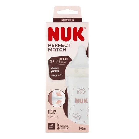 NUK Perfect Match, antikoliekfles met siliconenspeen, maat M, regenboog, vanaf 3 maanden, 260 ml