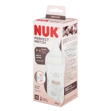 NUK Perfect Match, antikoliekfles met siliconenspeen, maat M, regenboog, vanaf 3 maanden, 260 ml