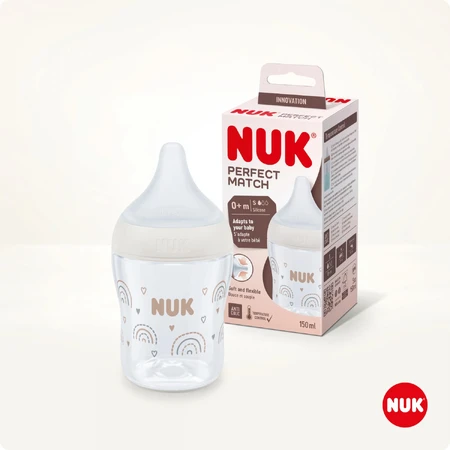 NUK Perfect Match, antikoliekfles met siliconenspeen, maat S, regenboog, vanaf de geboorte, 150 ml