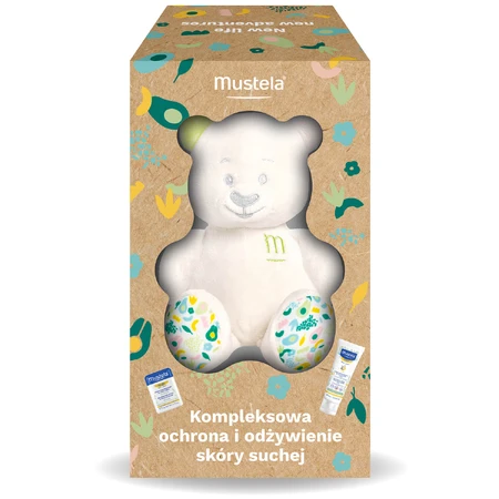 Mustela Complejo Protección y Nutrición Pieles Secas set, crema, 40 ml + stick, 9,2 g + osito de peluche