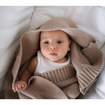 Lullalove, gebreide deken, bamboe, karamel beige, 80 x 100 cm