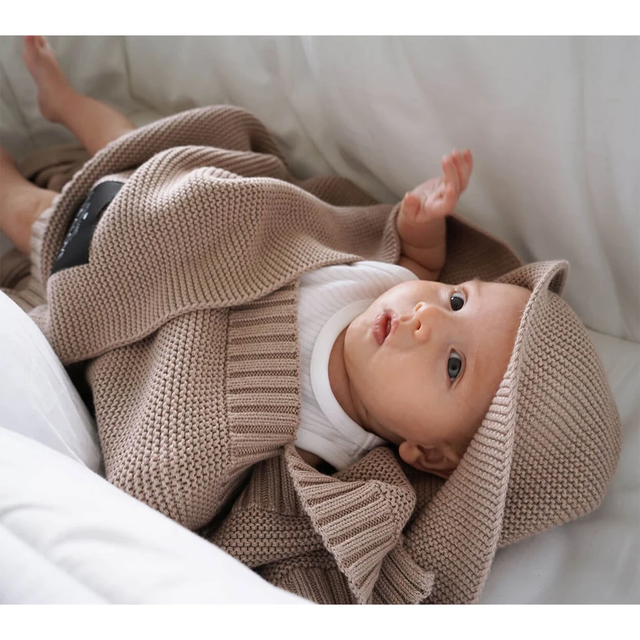 Lullalove, gebreide deken, bamboe, karamel beige, 80 x 100 cm