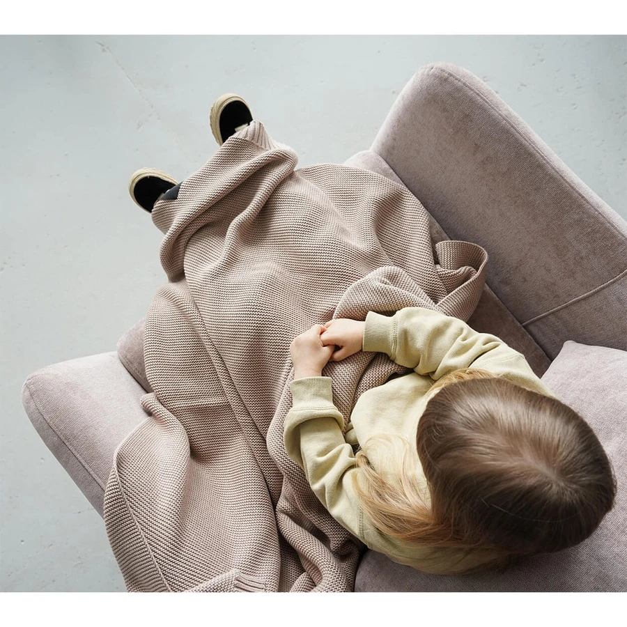 Lullalove, gebreide deken, bamboe, karamel beige, 80 x 100 cm