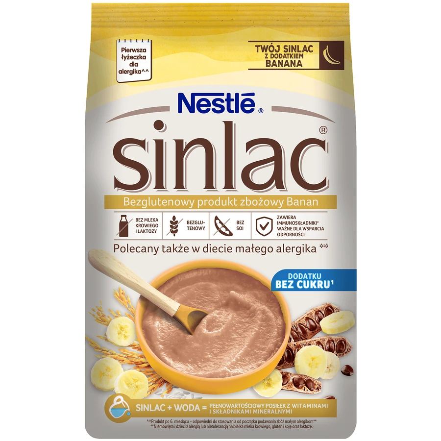Nestlé Sinlac, producto de cereales sin gluten Plátano, sin azúcar añadido, después de 6 meses, 300 g