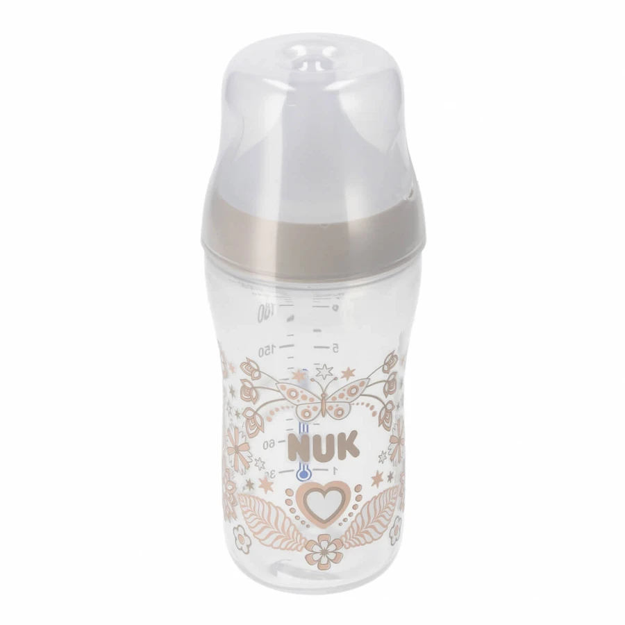 NUK Perfect Match, anti-colic bottle with silicone teat, size M, hearts, from 3 months, 260 ml.